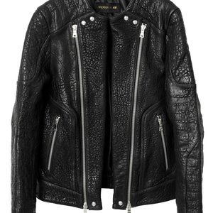 BALMAIN X H&M Men's Black Genuine Leather Jacket
